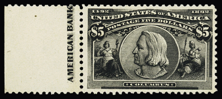 1893 Columbian Exposition Issue: $5 Black, well-centered