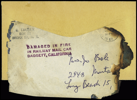 1960 Wreck Mail cover from NY to CA with 3-line pmk