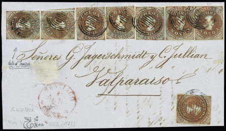 1853 Columbus 5c Brown-red on blued paper, London print,