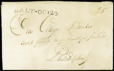 1794 Folded entire from Baltimore to Philadelphia bearing