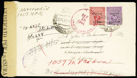 1943 Occupation of Sicily, 2L red and 50c lilac on