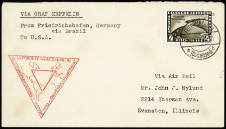 1930 "Südamerikafahrt" 4RM brown on cover from Friedrichshafen