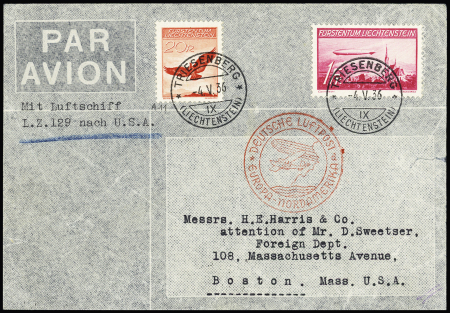 1936 Zeppelin 1Fr. rose together with 1934-36 20Rp
