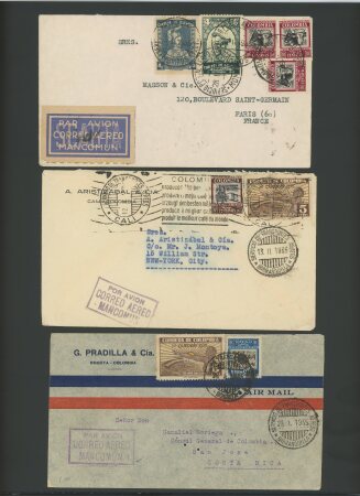 1935 Barranquila III Olimpiada, lot de 17 lettres dont un devant, toutes affranchies de timbres de cette émission