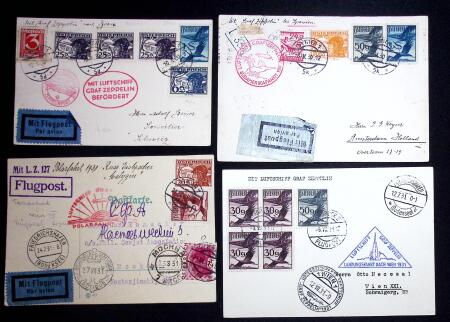 1930-31, Four Zeppelin cards showing a range of pmks,
