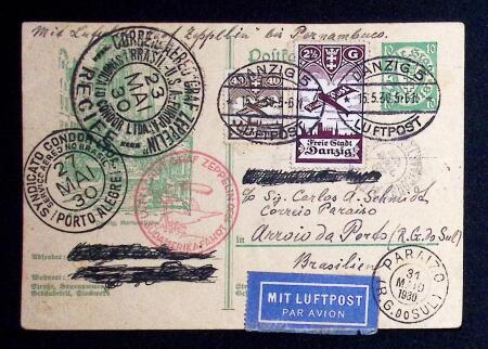 1930 Zeppelin 10pf green postal stationery card to