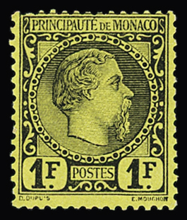 N° 9 1f. noir sur vert, neuf avec trace de charnière,