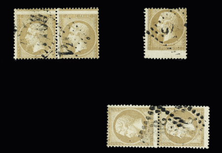 N° 21 10c bistre, lot de 5 timbres (dont deux paires)