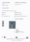 N°84 1c. noir s. bleu de Prusse TII, obl. pli horizontal et pelurage. Certificat JF.Brun