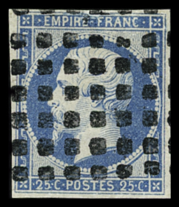 N° 15 25c bleu obl. gros points carrés, TB