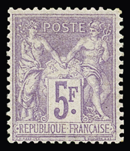 N° 95 5F violet s. lilas, légère charnière, TB.