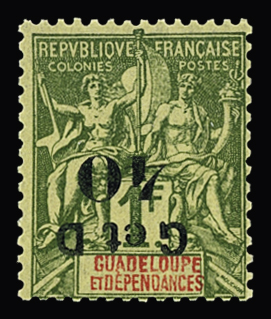 N° 48b 40 s. 1F, variété surcharge renversée, légère