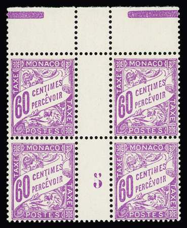 Taxe N° 22 60c. lilas, en bloc de 4 avec millésime