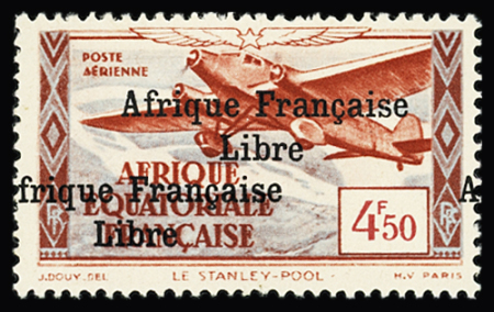 Poste aérienne n° 17a 4f50 rouge-brique et bleu-gris,