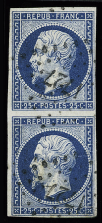 N°10 25c bleu en paire verticale obl. PC 1727 Lille