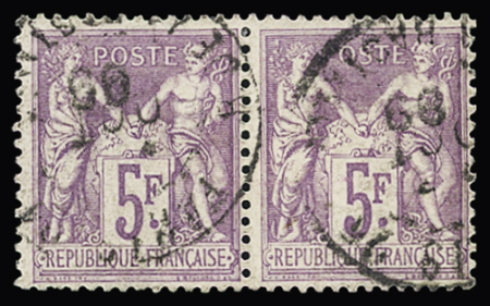 N° 95 5f violet s.lilas en paire obl. càd, TB