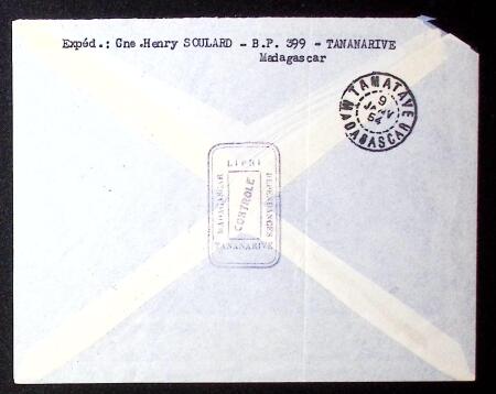 Madagascar n°266 + 269, 3 pièces + 313 "Archipel Kerguelen Madagascar" (23.12.1953 - Saint Marcouf) sur lettre par avion pour Tananarive avec arrivée. TB. Cote 200€