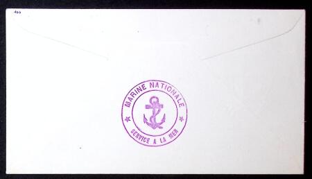 TAAF n°20 + 21 + PA7 (cote 245€) OBL Kerguelen (23.2. 64) sur env illustrée Jacquinot avec en plus rare griffe bleue d'aviso-escorteur "AE Doudart de Lagrée". TB
