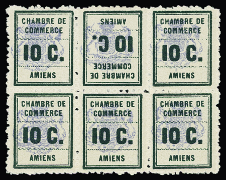 N°1b 10c vert et outremer, en bloc de 6, neuf avec trace de charnière sur le n°1b, très frais, TB
