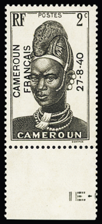 N° 208a 2c brun-noir, variété surcharge noire au