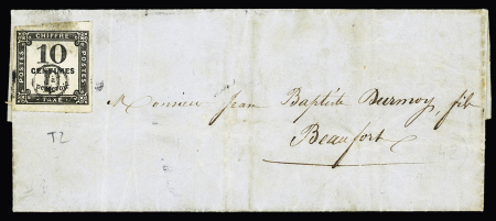 Taxe   n°2, 10c noir, OBL boite rurale "D" sur lettre