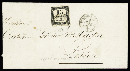 Taxe   n°3, 15c noir percé en lignes, OBL CAD T15