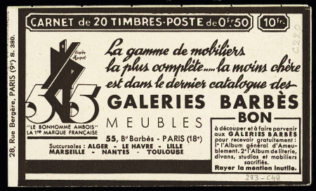 N°283-C 48 Type Paix TIV, couverture Galeries Barbès,