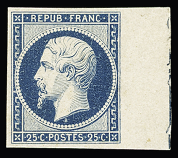 N°10 25c bleu ESSAI dans la couleur avec filet d'encadrement