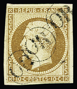 N°9 10c bistre-jaune avec exceptionnelle oblitération