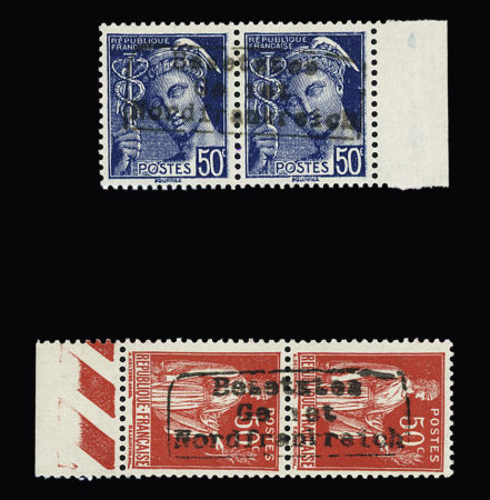 N° 4 50c bleu en paire avec surcharge de Dunkerque,