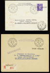 Lot de 10 lettres "Taxe Perçue", 5 lettres sans timbres,