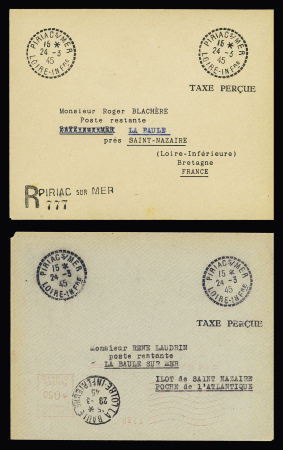 Lot de 10 lettres "Taxe Perçue", 5 lettres sans timbres,