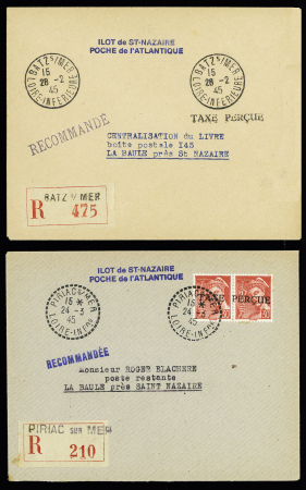 Lot de 10 lettres "Taxe Perçue", 5 lettres sans timbres,
