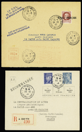 Lot de 10 lettres "Taxe Perçue", 5 lettres sans timbres,