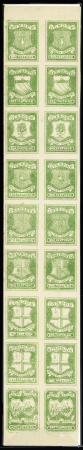 MANCHESTER - Local stamps in vertical block of 18, imperforate, issued by the Circular Delivery Company, scarce