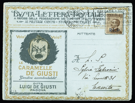 1921 BLP n°80 postal stationery "Le caramelle de Giusti", etc
