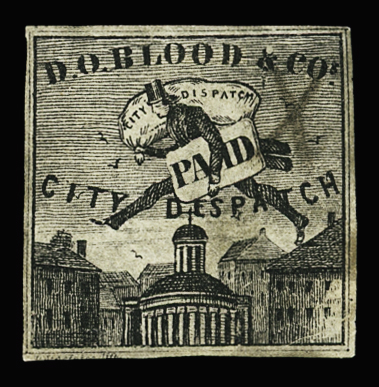 1843 Philadelphia local post "D.O. Blood and Co" label, fine
