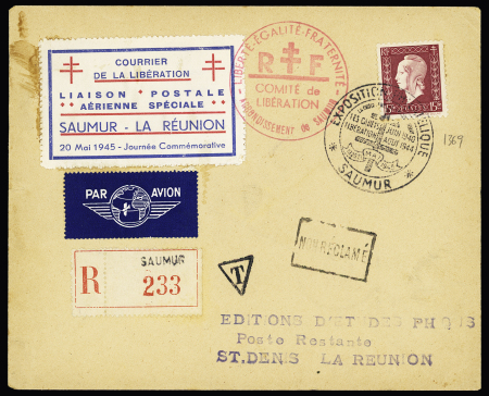 SAUMUR n°1 vignette et N° 699, sur lettre aérienne