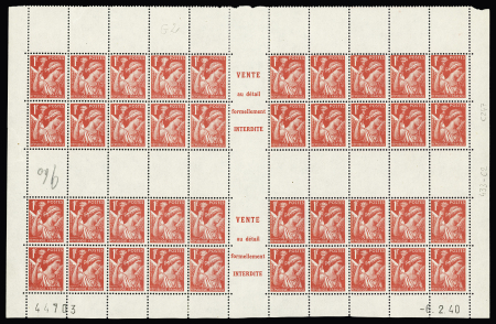 N°433-C 1 Types Iris 1f. rouge, feuille de 40 timbres,
