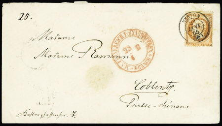 N°23,   40c orange OBL CAD T15 "Menton (87)" (1865)