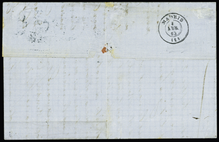 N°23 OBL CAD bleu "3e Paris 8 (60)" (1863) répété