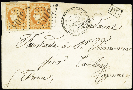 N°48,   40c orange en paire OBL GC 5105 + CAD