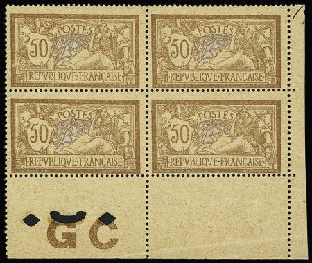 N° 120d 50c brun et gris, papier GC en bloc de 4 cdf