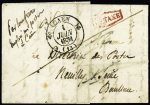 Lettre de Caen (Calvados) 1831 avec cachet rouge "DETAXE"