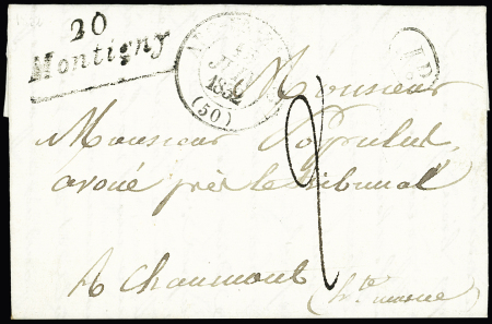2 lettres : cursive "20 Montigny Chatillon" avec dateur