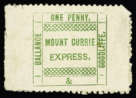 1874 Mount Currie Express, position 5 in the plate of 12, one of the rarest stamps of South Africa
