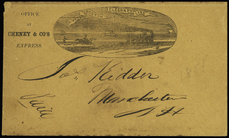 1851 Brain's Chemical Telegraph illustrated telegram envelope