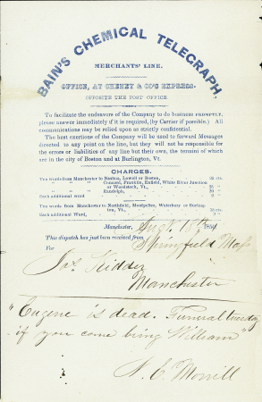 1851 Brain's Chemical Telegraph illustrated telegram envelope