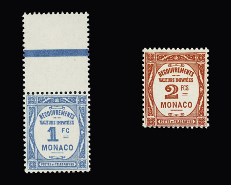 Taxe N° 27/28 1fr. bleu avec bdf et 2f. rouge, neuf