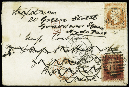 n° 23 40c orange sur lettrede Paris 1865 pour l'Angleterre,